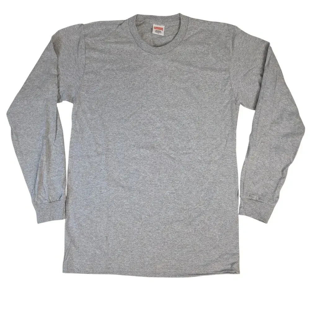 Supreme Long Sleeve T Shirt Mens M Gray Made in USA Boxy Streetwear